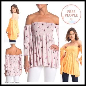 FREE PEOPLE BOHO FLOWY TUNIC TOP FLORAL BLOUSE A2C